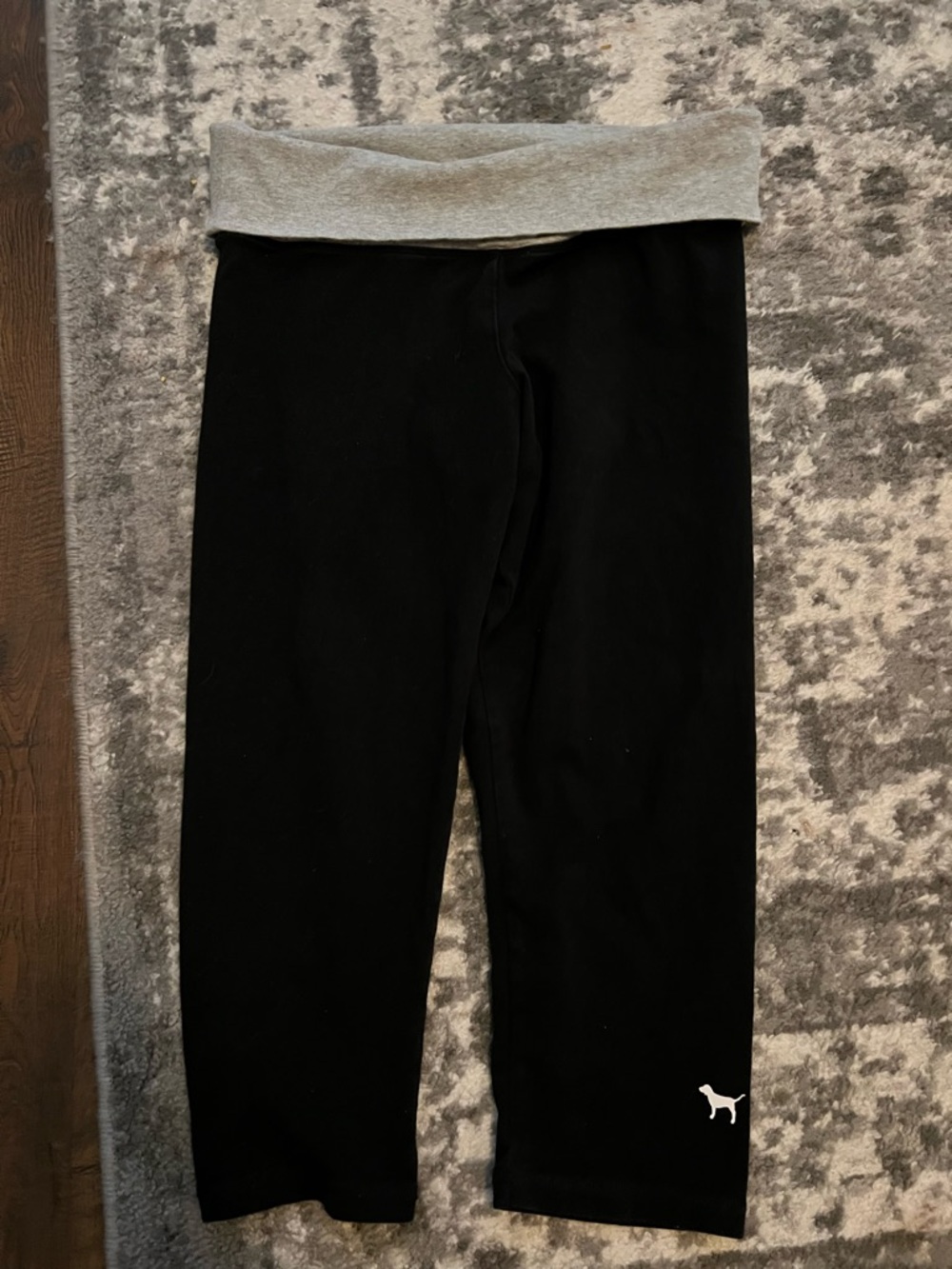 PINK Victoria's Secret Black Capri Leggings with Gray Fold-Over Waistband